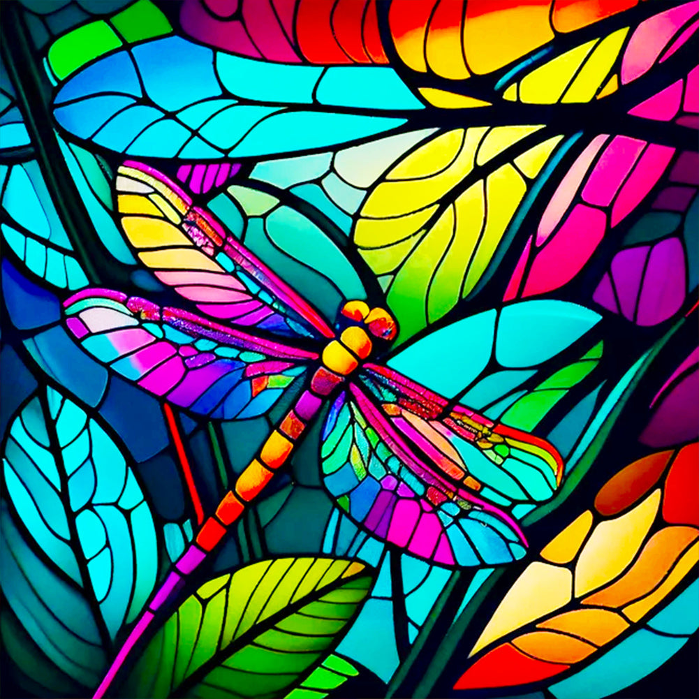 Diamond Painting - Full Round - glass art dragonfly (30*30CM)