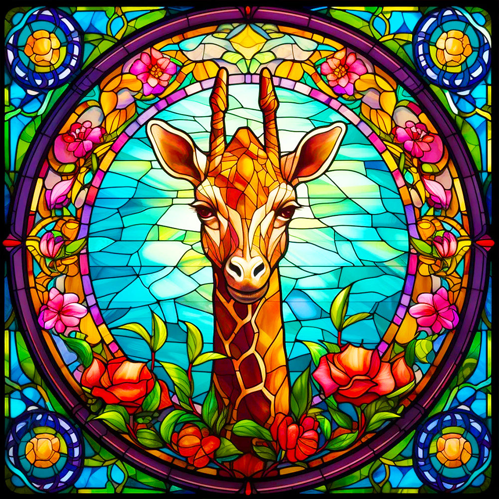 Diamond Painting - Full Round - glass art giraffe (30*30CM)