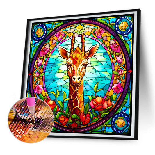 Diamond Painting - Full Round - glass art giraffe (30*30CM)