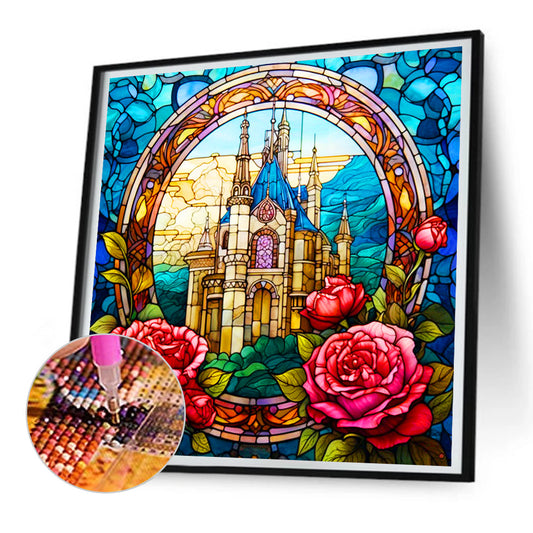 Diamond Painting - Full Round - glass art rose castle (30*30CM)