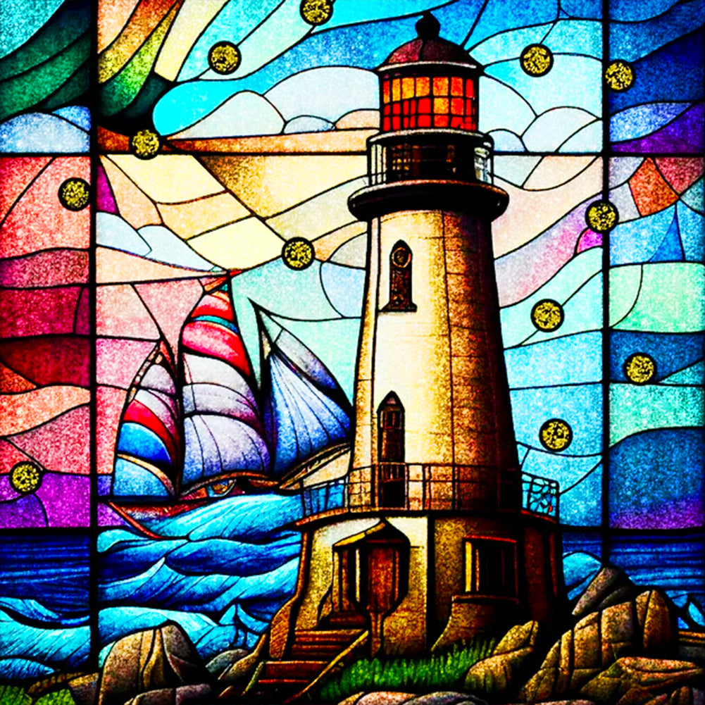 Diamond Painting - Full Round - glass art lighthouse (30*30CM)