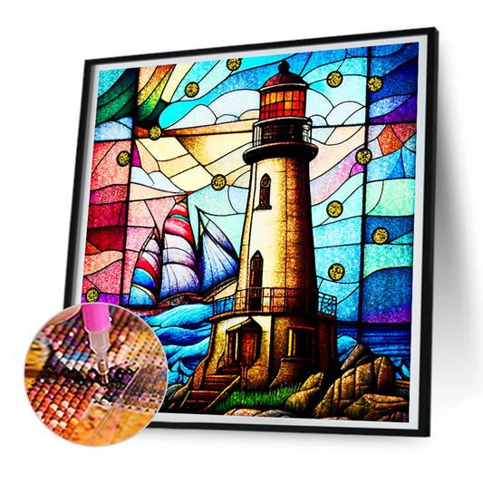 Diamond Painting - Full Round - glass art lighthouse (30*30CM)