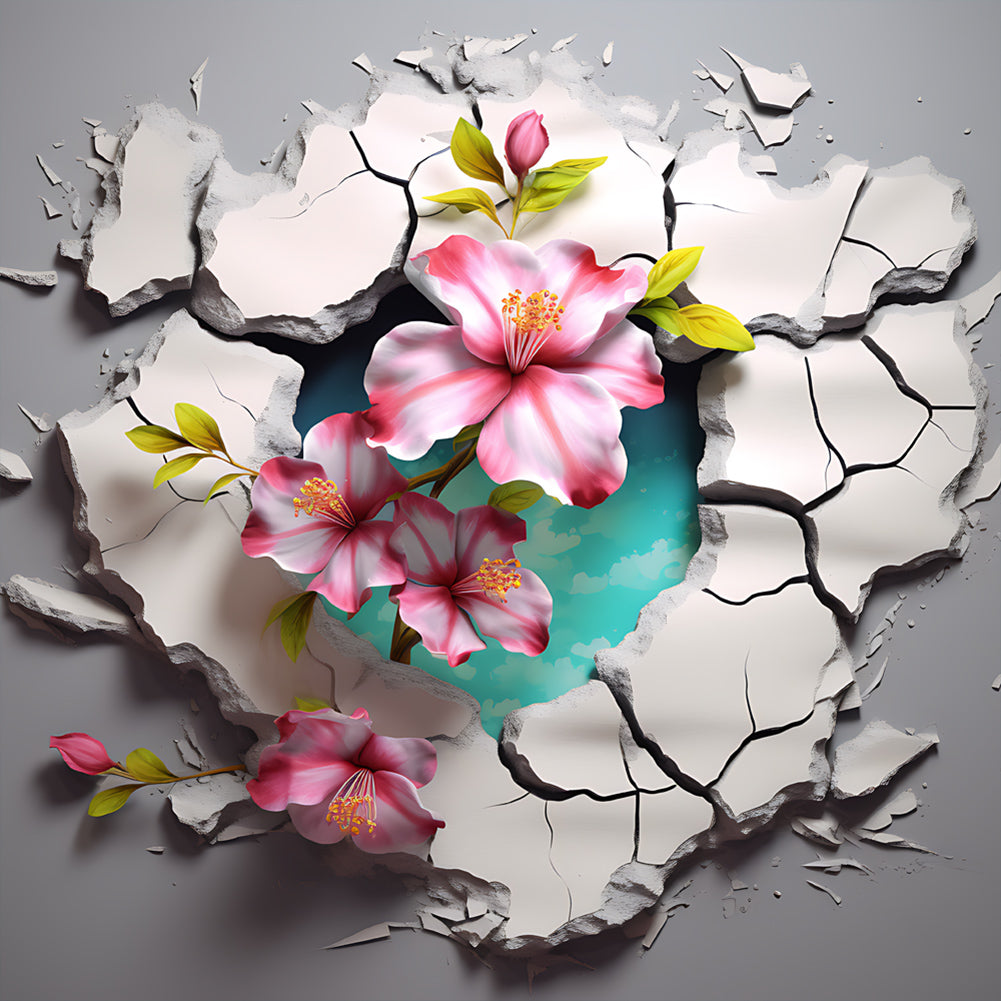 Diamond Painting - Full Round - Flowers bursting through the wall (30*30CM)