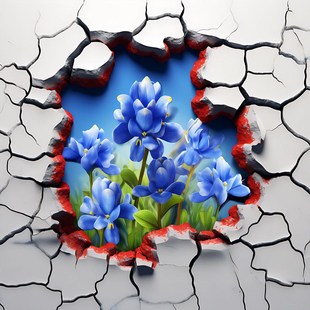 Diamond Painting - Full Round - Flowers bursting through the wall (30*30CM)