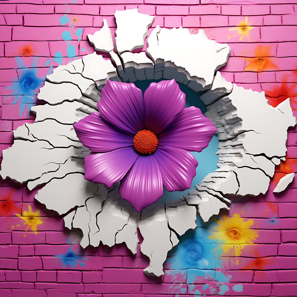 Diamond Painting - Full Round - Flowers bursting through the wall (30*30CM)