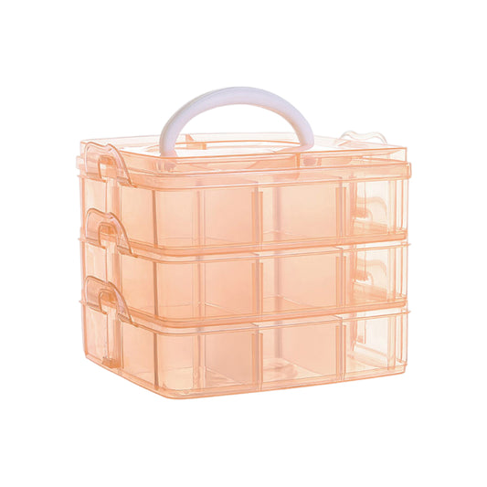 3-Tier Container Case 18 Grids for Craft Storage and Organization (Orange)