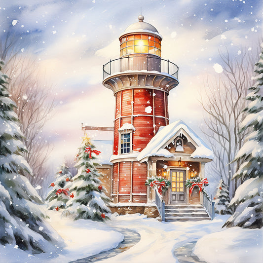 Diamond Painting - Full Round -Christmas winter snowflake lighthouse (30*30CM)