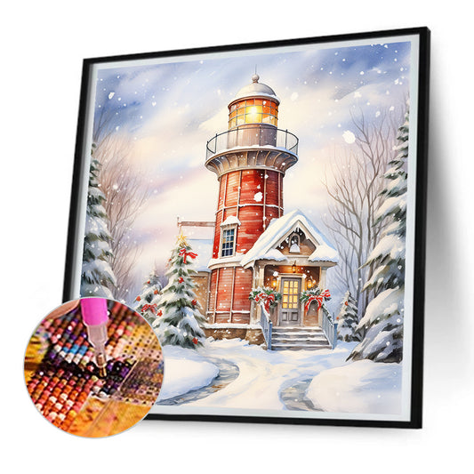 Diamond Painting - Full Round -Christmas winter snowflake lighthouse (30*30CM)