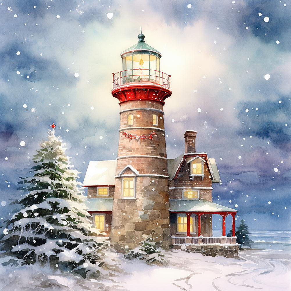 Diamond Painting - Full Round -Christmas winter snowflake lighthouse (30*30CM)