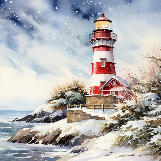Diamond Painting - Full Round -Christmas winter snowflake lighthouse (30*30CM)