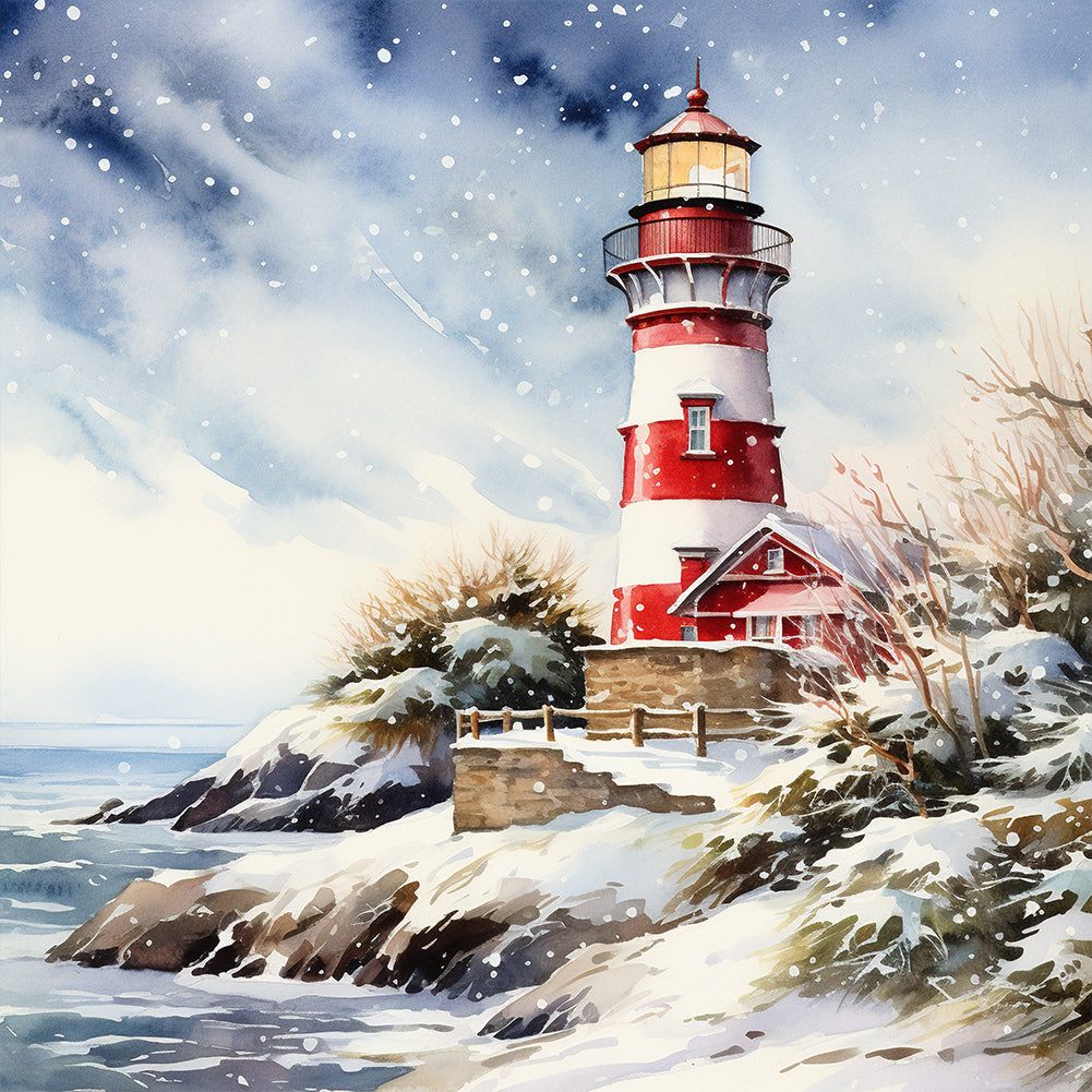 Diamond Painting - Full Round -Christmas winter snowflake lighthouse (30*30CM)