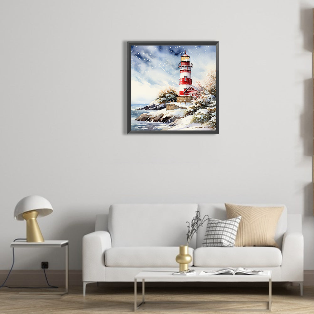 Load image into Gallery viewer, Diamond Painting - Full Round -Christmas winter snowflake lighthouse (30*30CM)