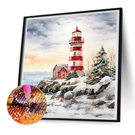 Diamond Painting - Full Round -Christmas winter snowflake lighthouse (30*30CM)
