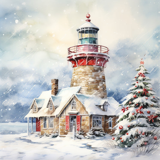 Diamond Painting - Full Round -Christmas winter snowflake lighthouse (30*30CM)