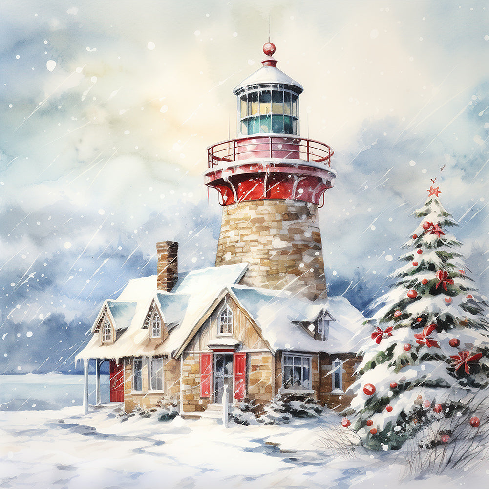Diamond Painting - Full Round -Christmas winter snowflake lighthouse (30*30CM)