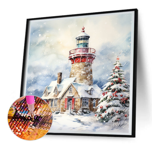 Diamond Painting - Full Round -Christmas winter snowflake lighthouse (30*30CM)