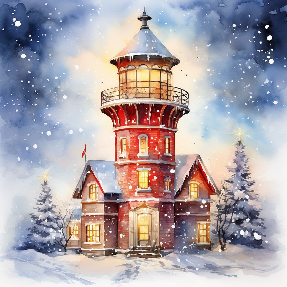 Diamond Painting - Full Round -Christmas winter snowflake lighthouse (30*30CM)