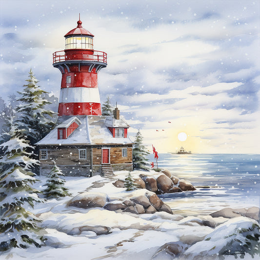 Diamond Painting - Full Round -Christmas winter snowflake lighthouse (30*30CM)