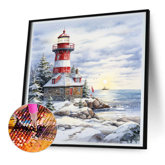 Diamond Painting - Full Round -Christmas winter snowflake lighthouse (30*30CM)