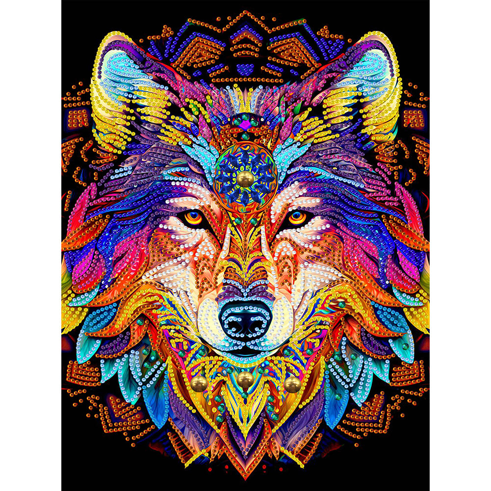 Diamond Painting - Partial Special Shaped -mandala wolf (30*40CM)