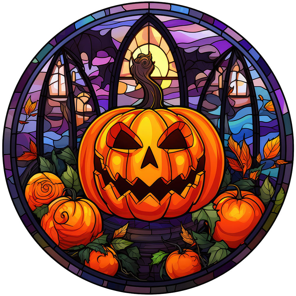 Diamond Painting - Full Round -Halloween Pumpkin Skeleton Haunted House Glass Art (30*30CM)