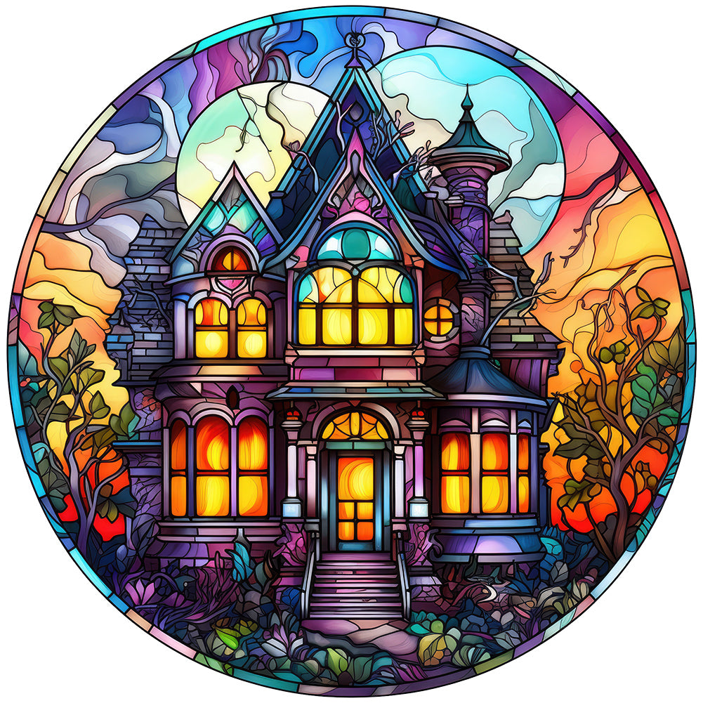 Diamond Painting - Full Round -Halloween Pumpkin Skeleton Haunted House Glass Art (30*30CM)