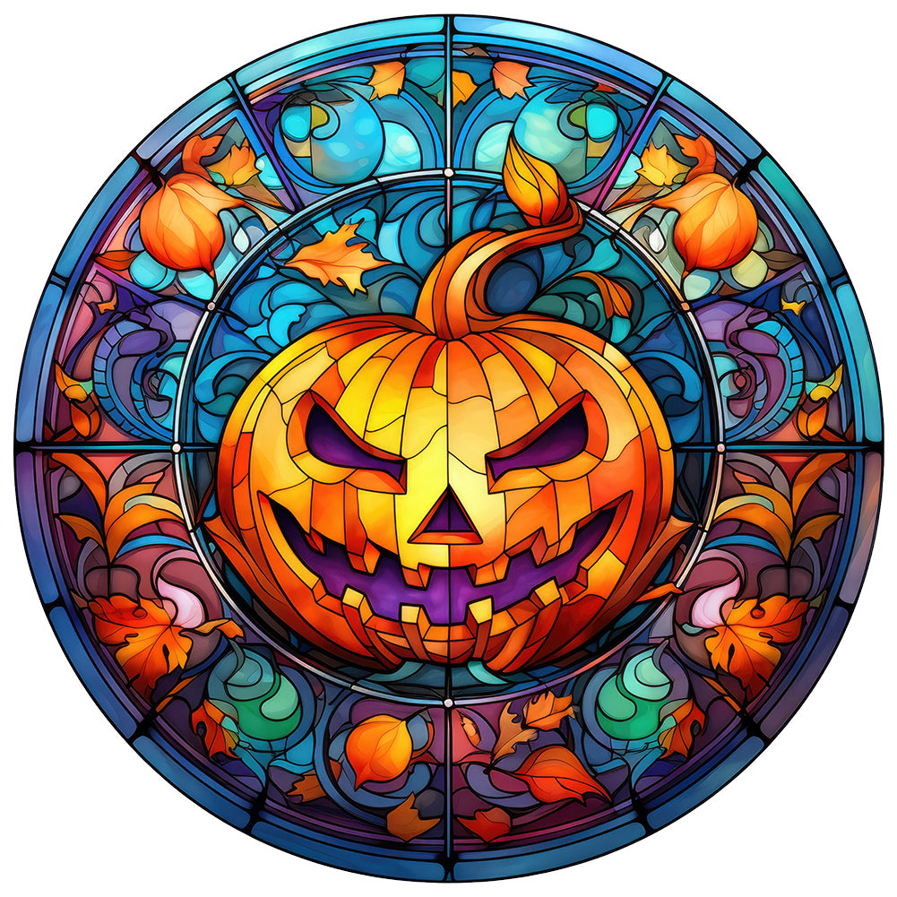 Diamond Painting - Full Round -Halloween Pumpkin Skeleton Haunted House Glass Art (30*30CM)