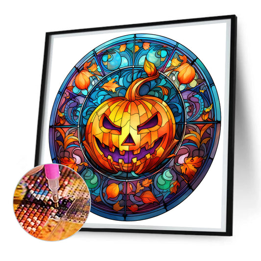 Diamond Painting - Full Round -Halloween Pumpkin Skeleton Haunted House Glass Art (30*30CM)