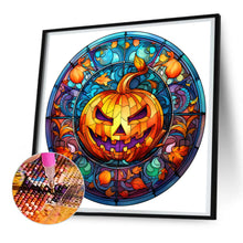 Load image into Gallery viewer, Diamond Painting - Full Round -Halloween Pumpkin Skeleton Haunted House Glass Art (30*30CM)
