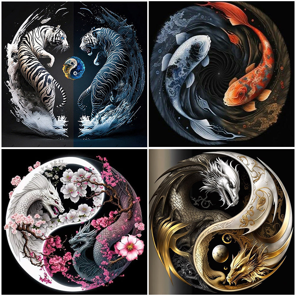 4pcs Diamond Painting Set - Yin and Yang chart of individual animals (30*30CM)