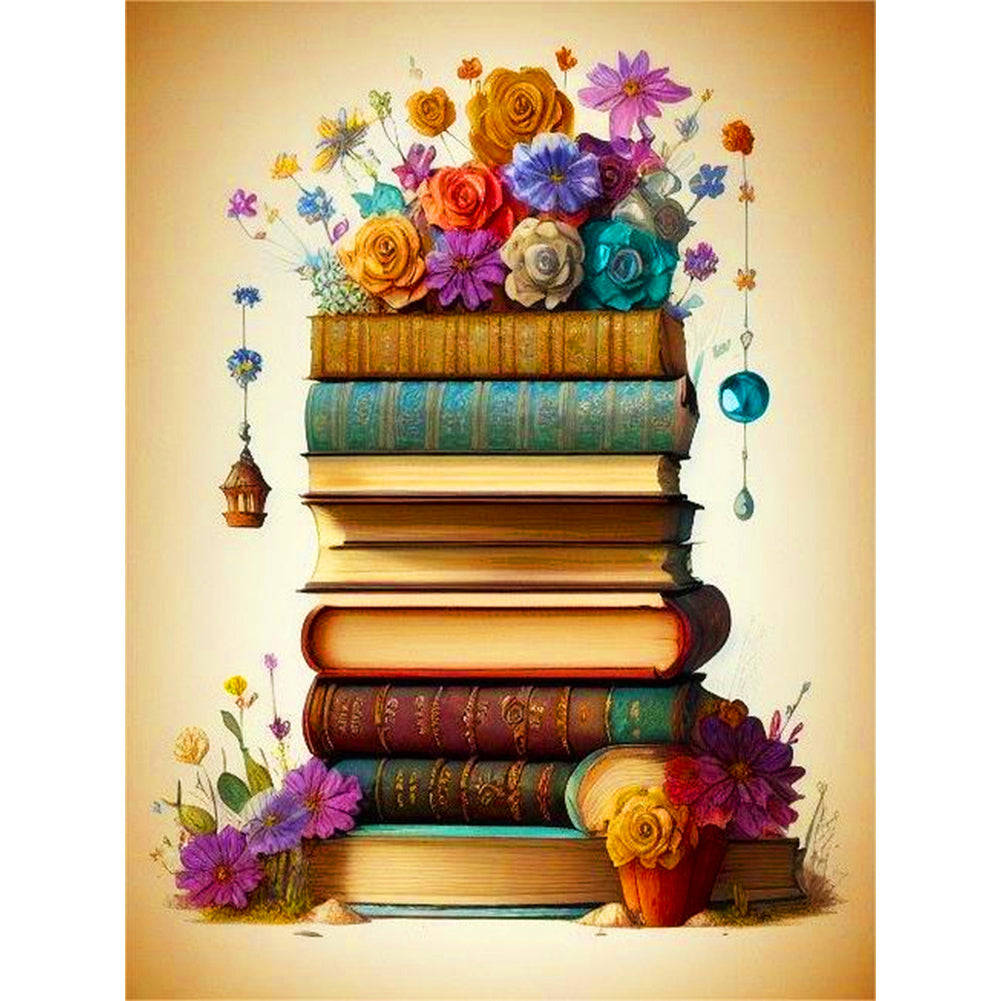 Diamond Painting - Full Round -flowers and books (30*40CM)