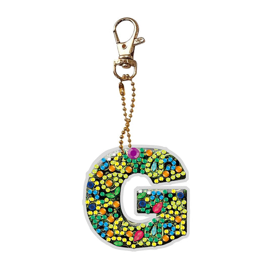 DIY Pocket Mirror Handmade Gem Keychains Letters Lady Bag Pendant (G)