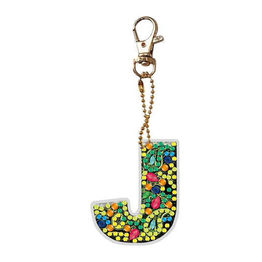 DIY Pocket Mirror Handmade Gem Keychains Letters Lady Bag Pendant (J)