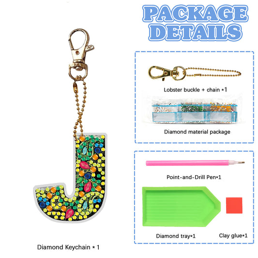 DIY Pocket Mirror Handmade Gem Keychains Letters Lady Bag Pendant (J)