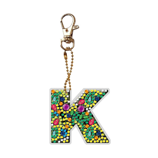 DIY Pocket Mirror Handmade Gem Keychains Letters Lady Bag Pendant (K)