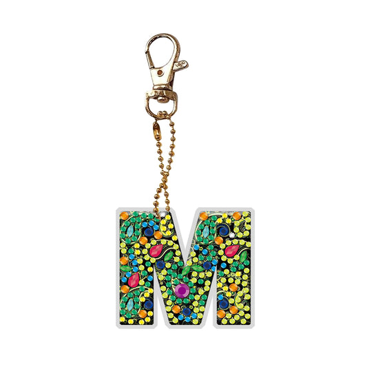 DIY Pocket Mirror Handmade Gem Keychains Letters Lady Bag Pendant (M)