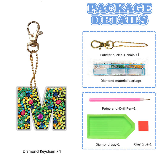 DIY Pocket Mirror Handmade Gem Keychains Letters Lady Bag Pendant (M)