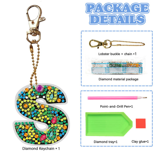 DIY Pocket Mirror Handmade Gem Keychains Letters Lady Bag Pendant (S)