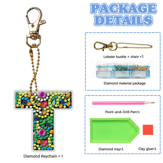 DIY Pocket Mirror Handmade Gem Keychains Letters Lady Bag Pendant (T)