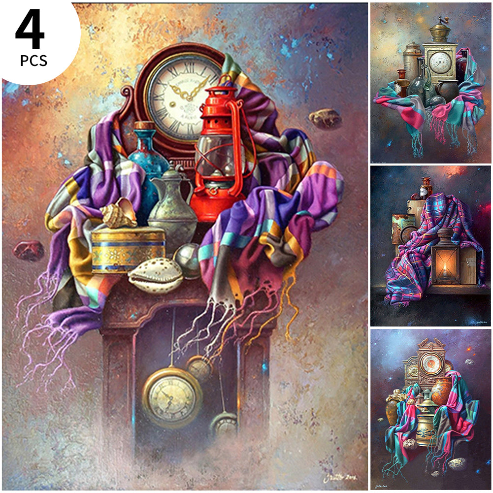 4pcs Diamond Painting Set - Oil painting interlining clock (30*40CM)