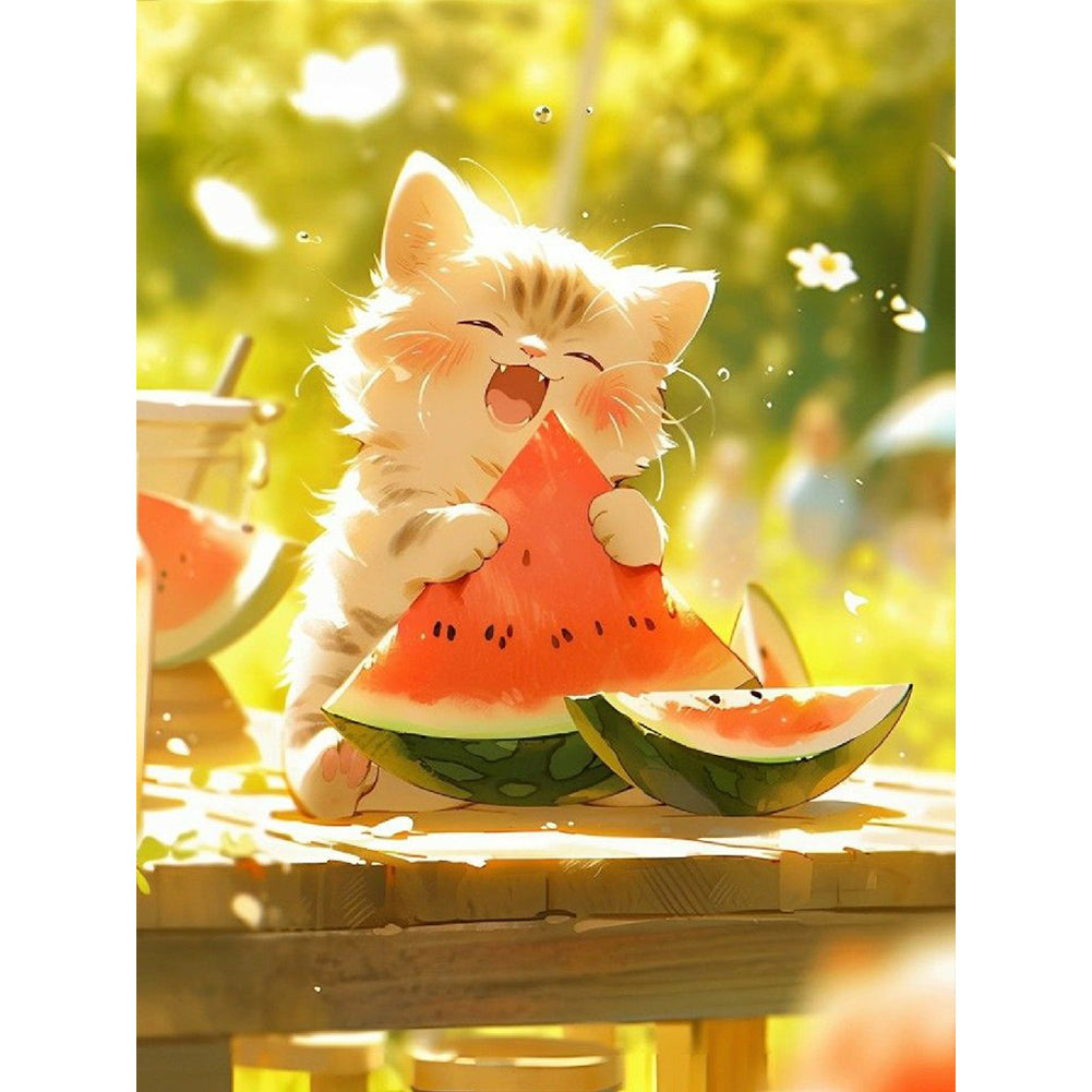 Diamond Painting - Full Round - kitten eating watermelon (30*40CM)