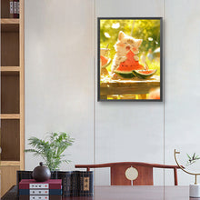 Load image into Gallery viewer, Diamond Painting - Full Round - kitten eating watermelon (30*40CM)
