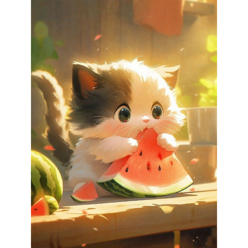 Diamond Painting - Full Round - kitten eating watermelon (30*40CM)