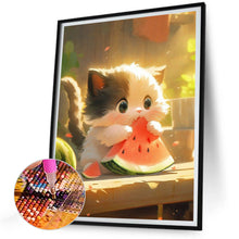 Load image into Gallery viewer, Diamond Painting - Full Round - kitten eating watermelon (30*40CM)
