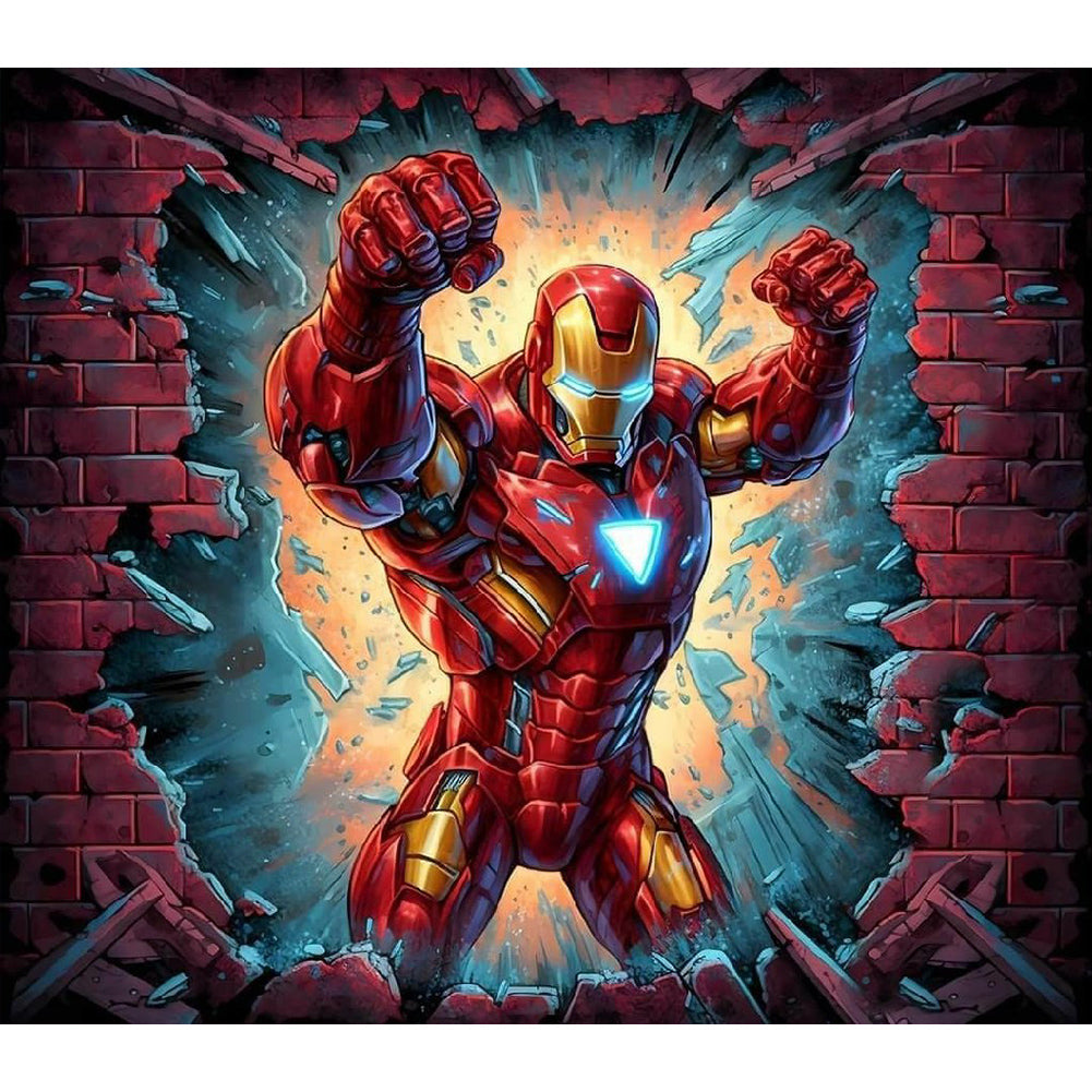 Diamond Painting - Full Round -Iron Man Breaking Through the Wall (40*35CM)