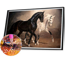 Load image into Gallery viewer, Diamond Painting - Full Square -black horse white horse (70*45CM)
