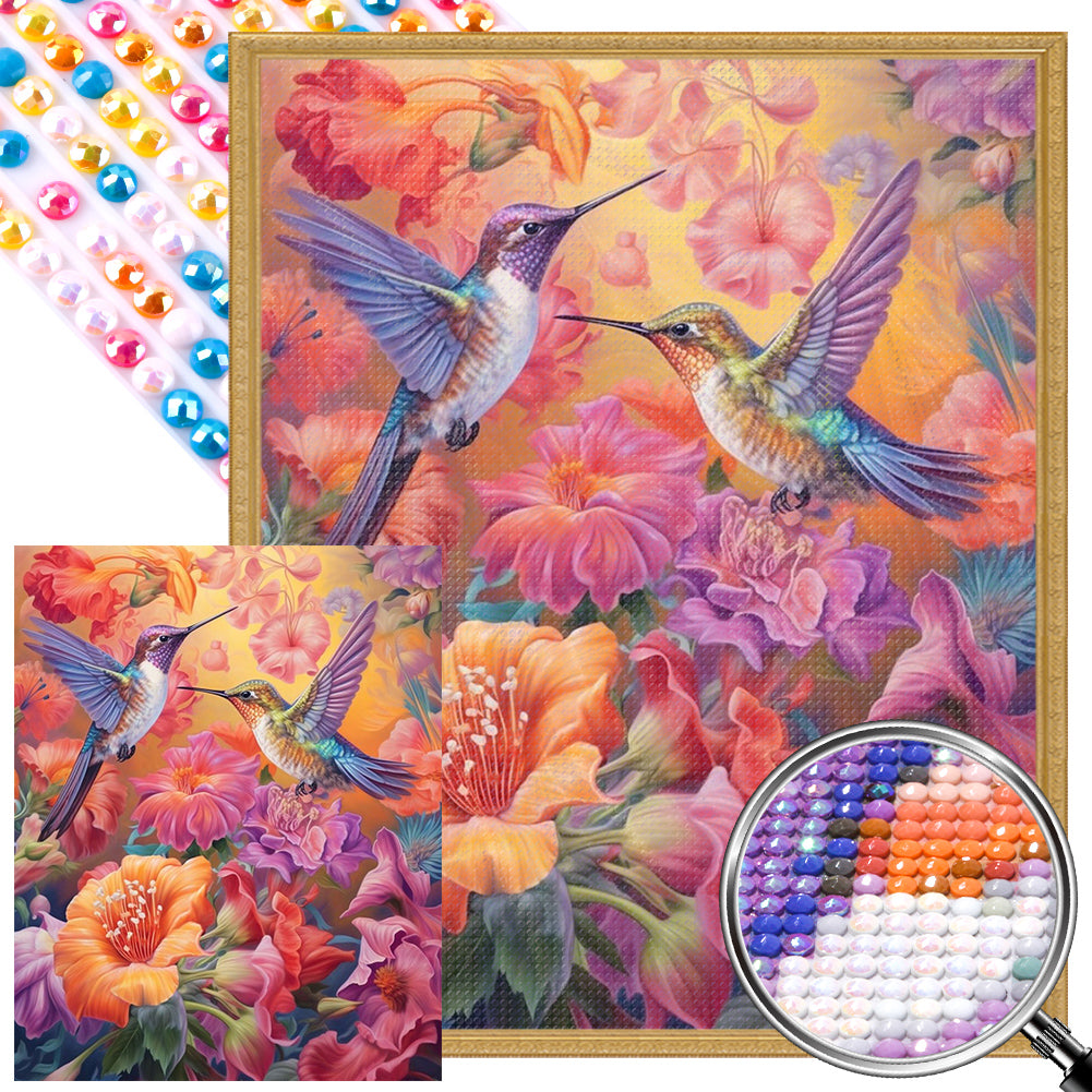 AB Diamond Painting - Full Round -bird holding flower (40*50CM)