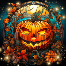 Load image into Gallery viewer, Diamond Painting - Full Round - Halloween funny pumpkin glass painting (30*30CM)
