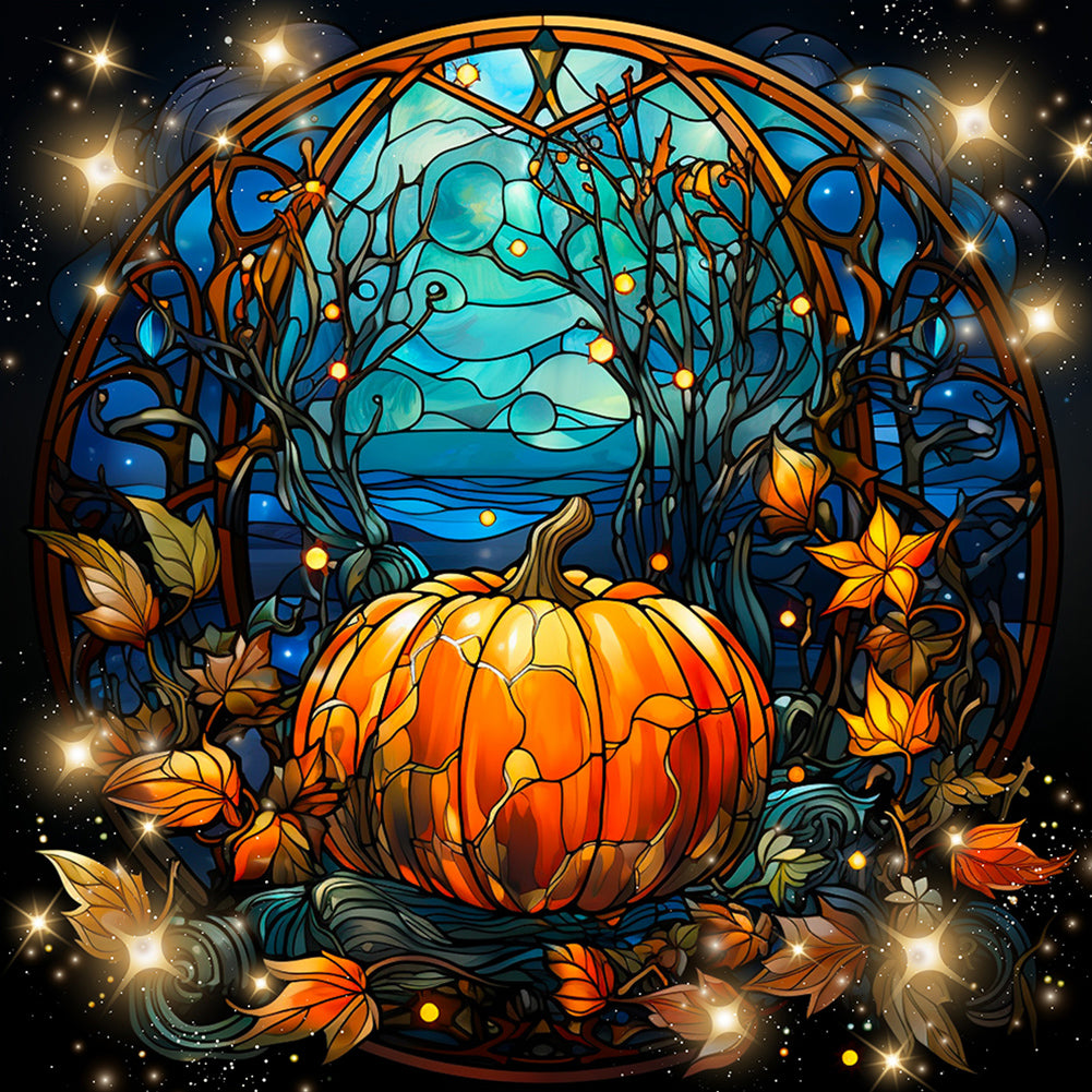 Diamond Painting - Full Round - Halloween funny pumpkin glass painting (30*30CM)