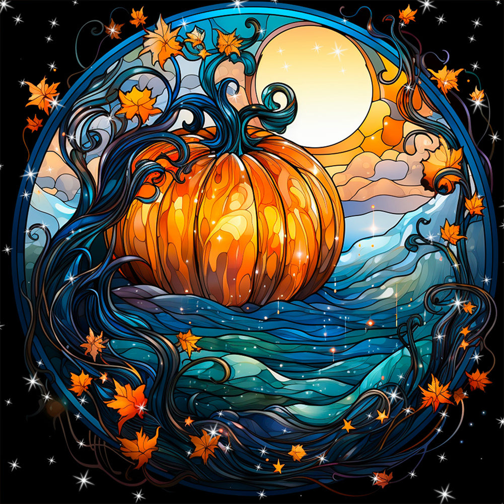 Diamond Painting - Full Round - Halloween funny pumpkin glass painting (30*30CM)